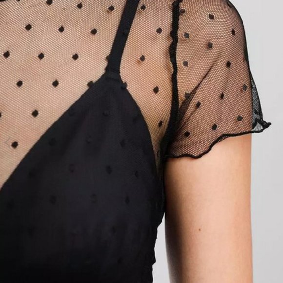 NWOT - SO CUTE - Mock Neck Mesh/Sheer Polka Dot Top XL - Picture 2 of 3